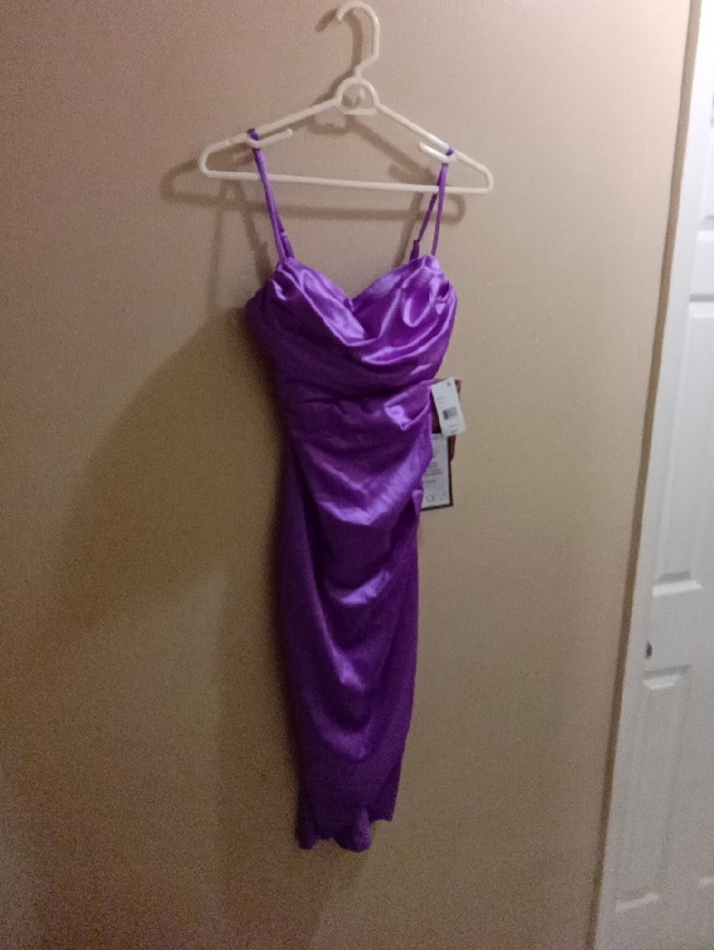 Macy's Purple Satin Cowl Midi Dress